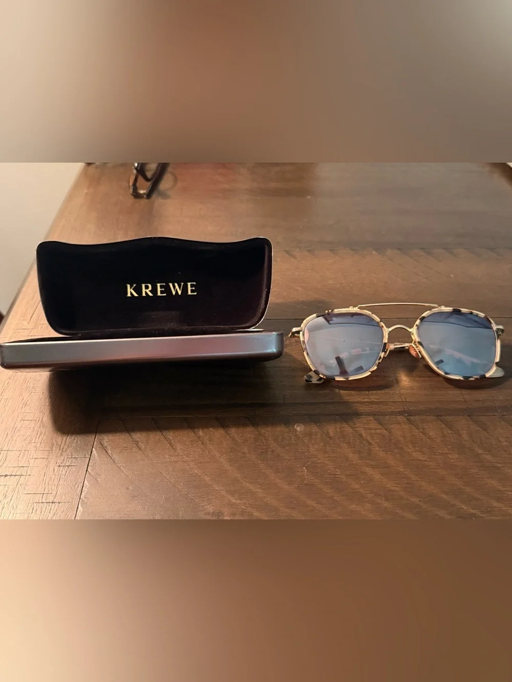 KREWE Tortoiseshell Frame Sunglasses with Blue Lenses